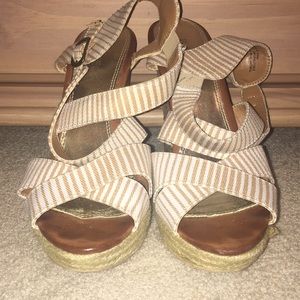 White & Nude Striped Wedges